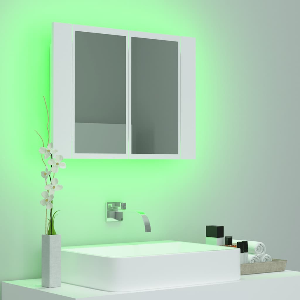badeværelsesskab m. spejl og LED-lys 60x12x45 cm akryl hvid