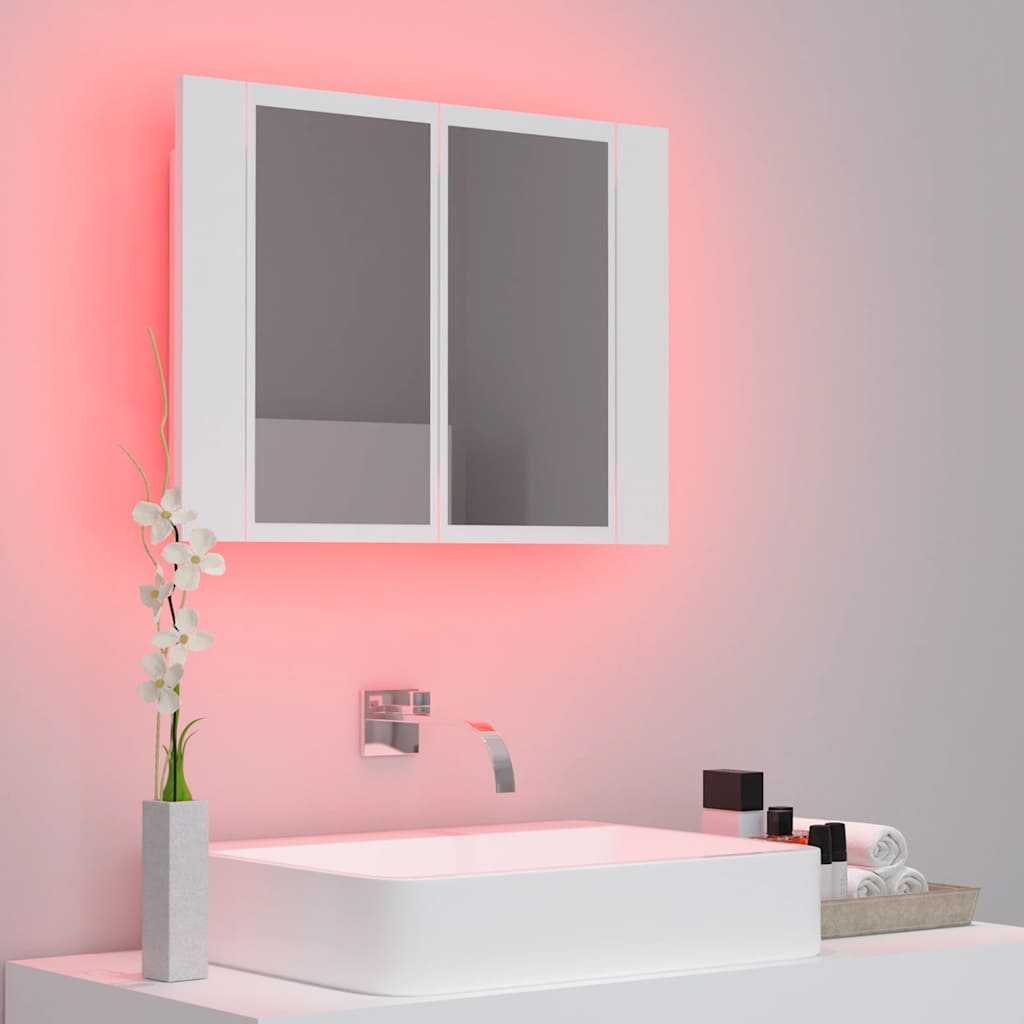 badeværelsesskab m. spejl og LED-lys 60x12x45 cm akryl hvid