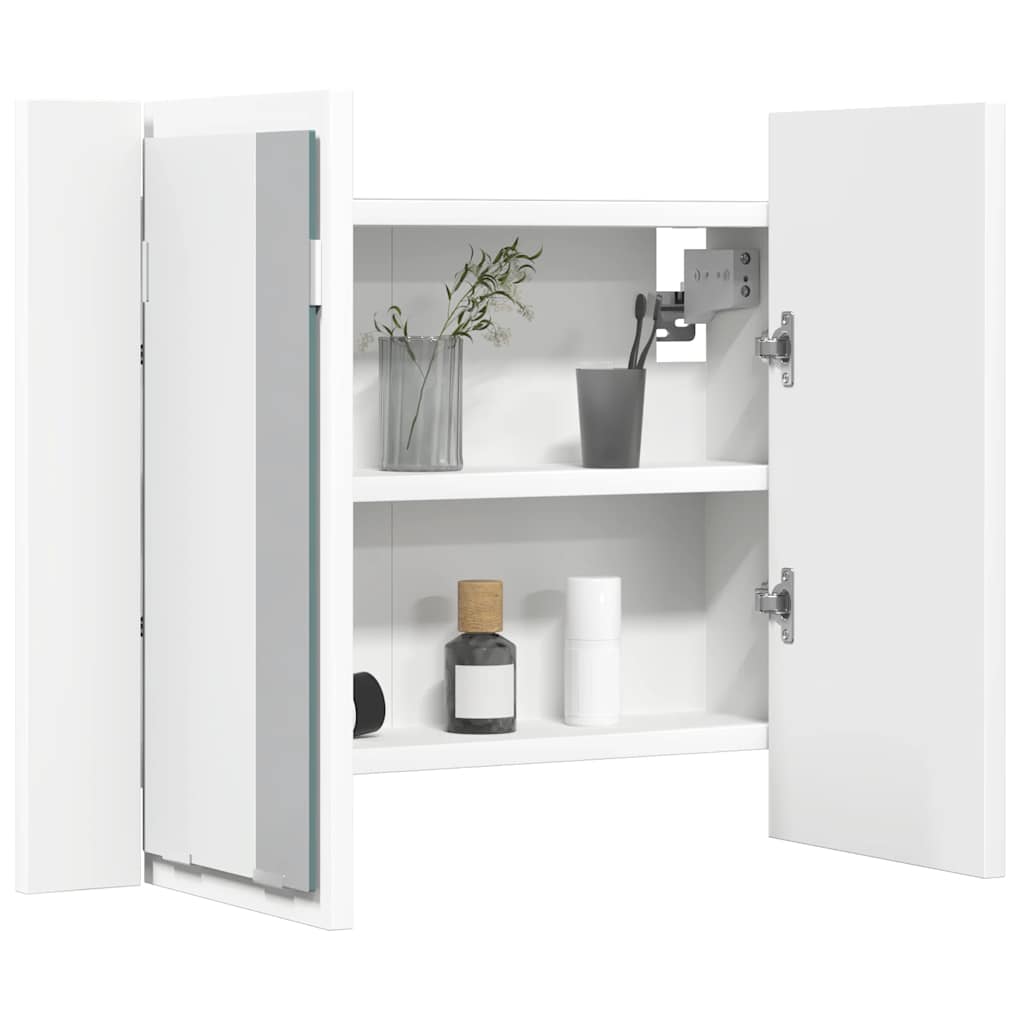 badeværelsesskab m. spejl og LED-lys 60x12x45 cm akryl hvid