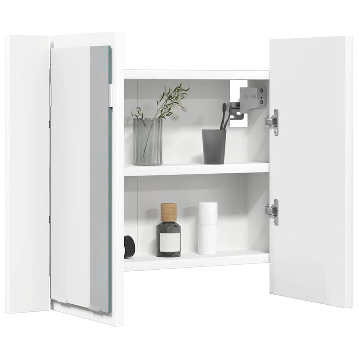 badeværelsesskab m. spejl og LED-lys 60x12x45 cm akryl hvid