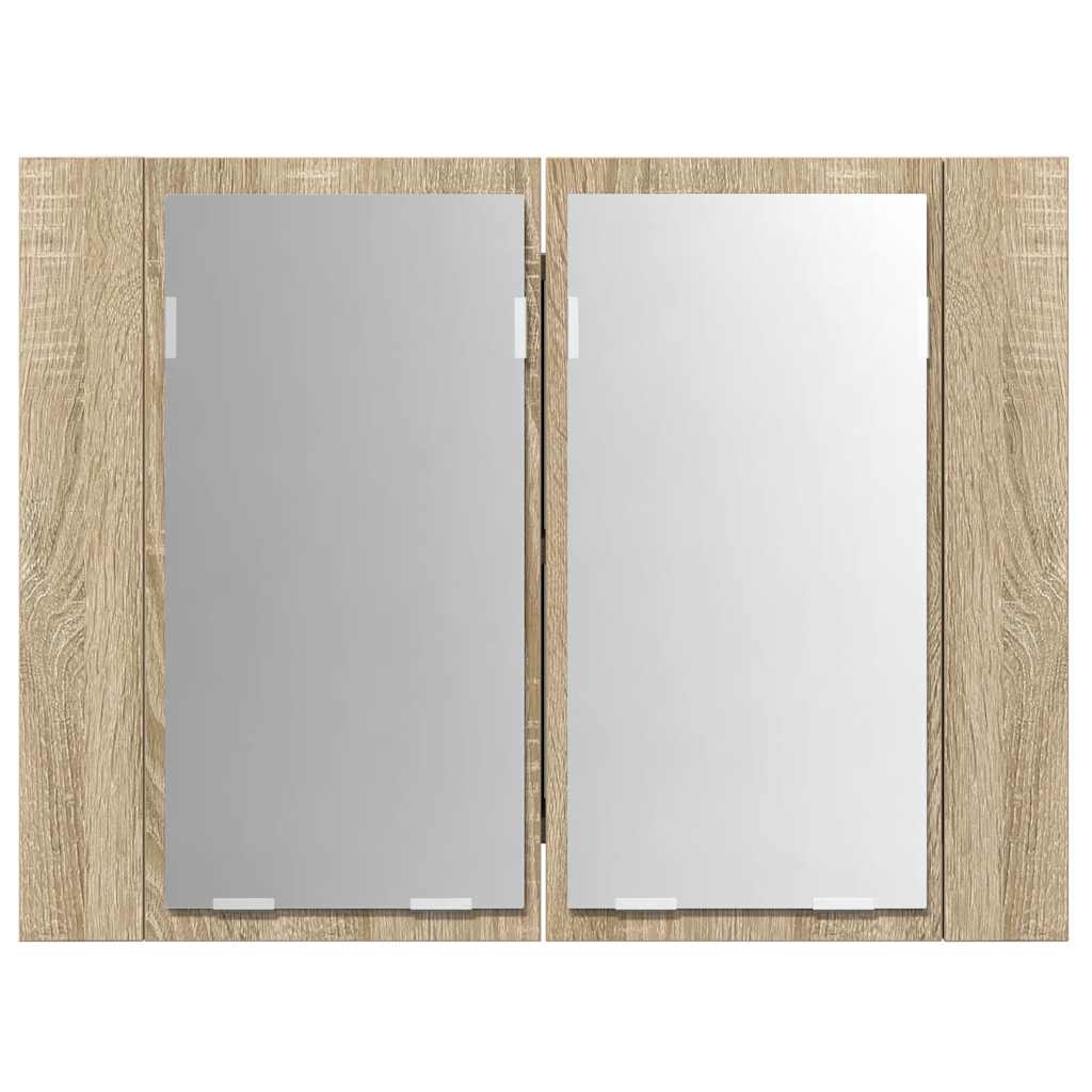 badeværelsesskab m. spejl og LED-lys 60x12x45cm akryl sonoma-eg