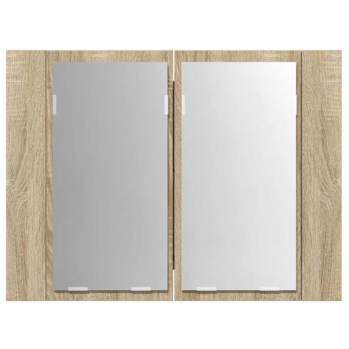 badeværelsesskab m. spejl og LED-lys 60x12x45cm akryl sonoma-eg