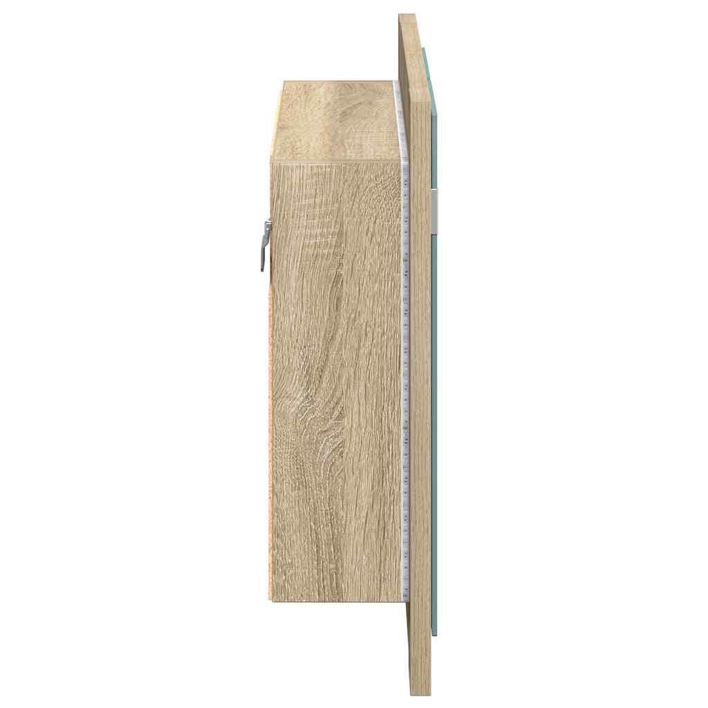 badeværelsesskab m. spejl og LED-lys 60x12x45cm akryl sonoma-eg