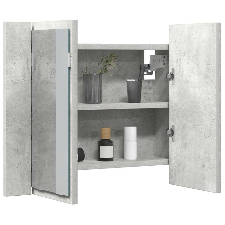 badeværelsesskab m. spejl og LED-lys 60x12x45 cm akryl betongrå