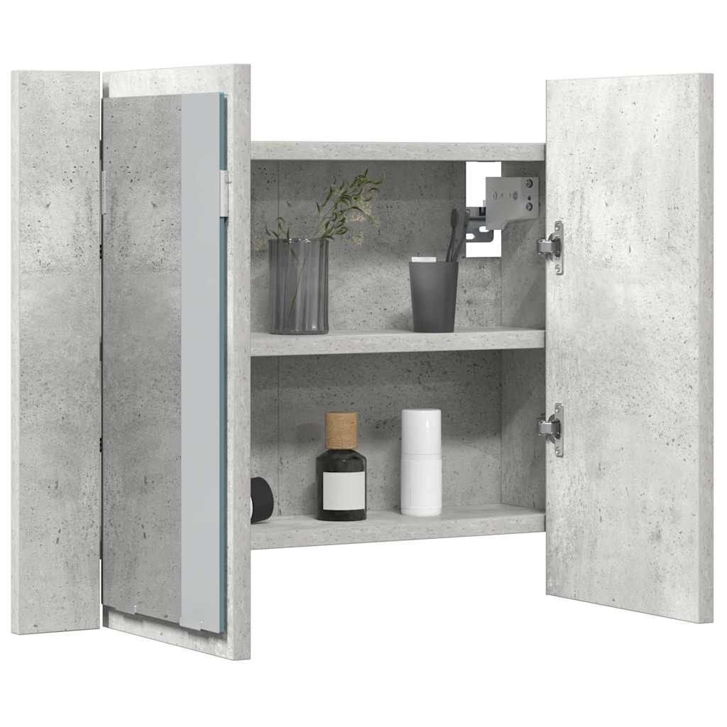 badeværelsesskab m. spejl og LED-lys 60x12x45 cm akryl betongrå