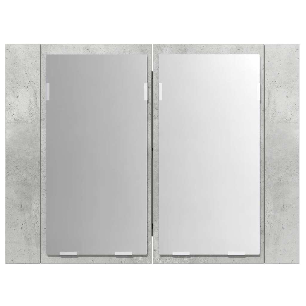 badeværelsesskab m. spejl og LED-lys 60x12x45 cm akryl betongrå