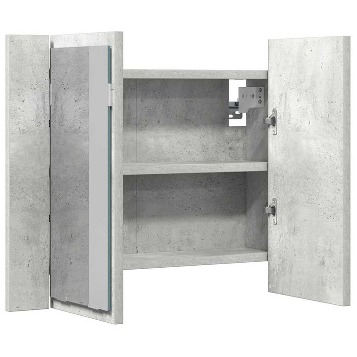 badeværelsesskab m. spejl og LED-lys 60x12x45 cm akryl betongrå