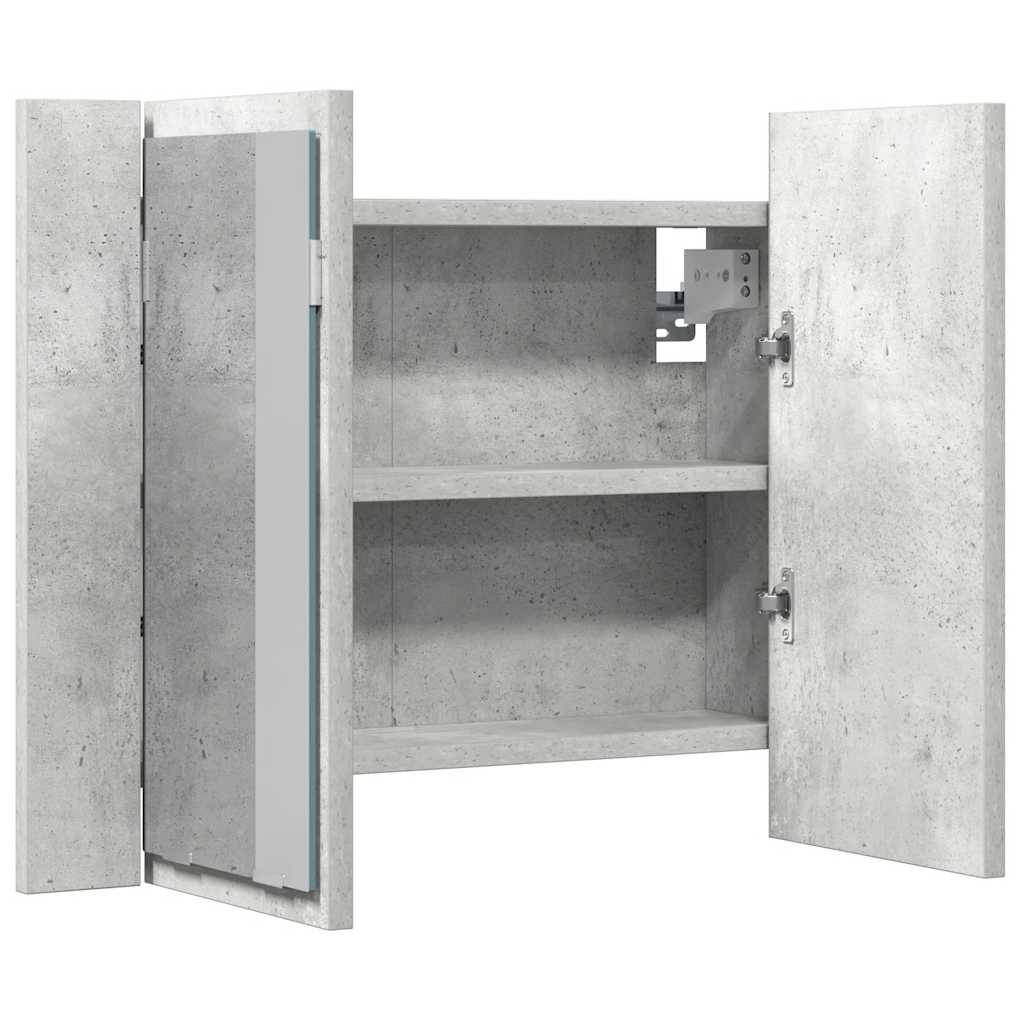 badeværelsesskab m. spejl og LED-lys 60x12x45 cm akryl betongrå