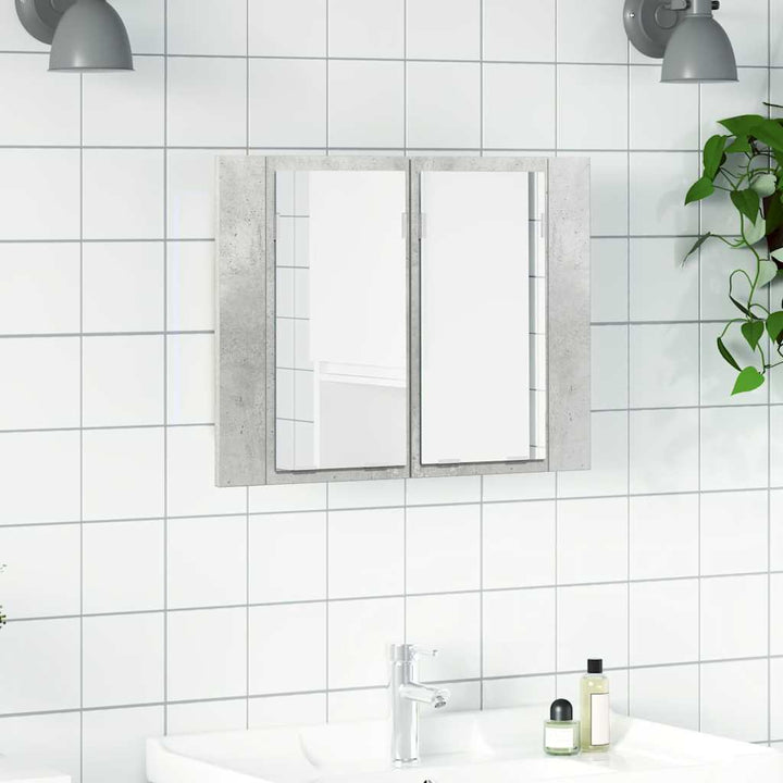 badeværelsesskab m. spejl og LED-lys 60x12x45 cm akryl betongrå