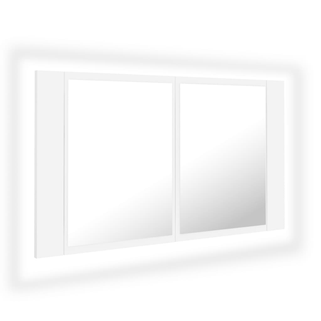 badeværelsesskab m. spejl og LED-lys 80x12x45 cm akryl hvid
