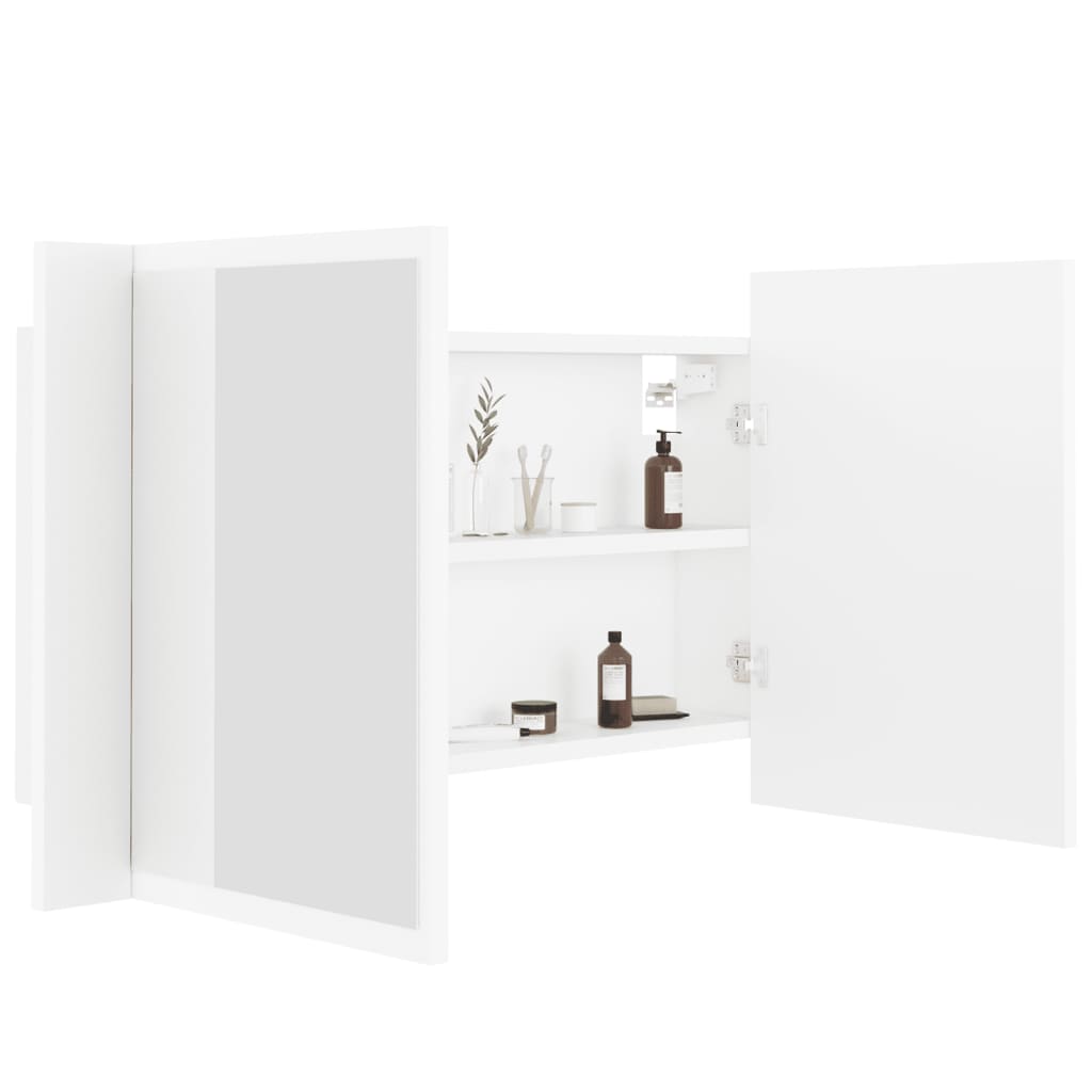 badeværelsesskab m. spejl og LED-lys 80x12x45 cm akryl hvid