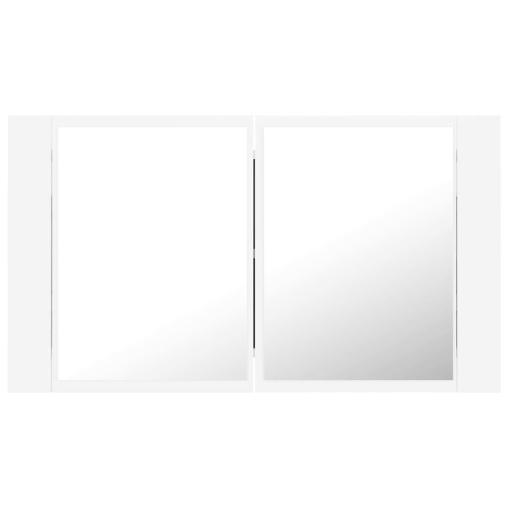 badeværelsesskab m. spejl og LED-lys 80x12x45 cm akryl hvid