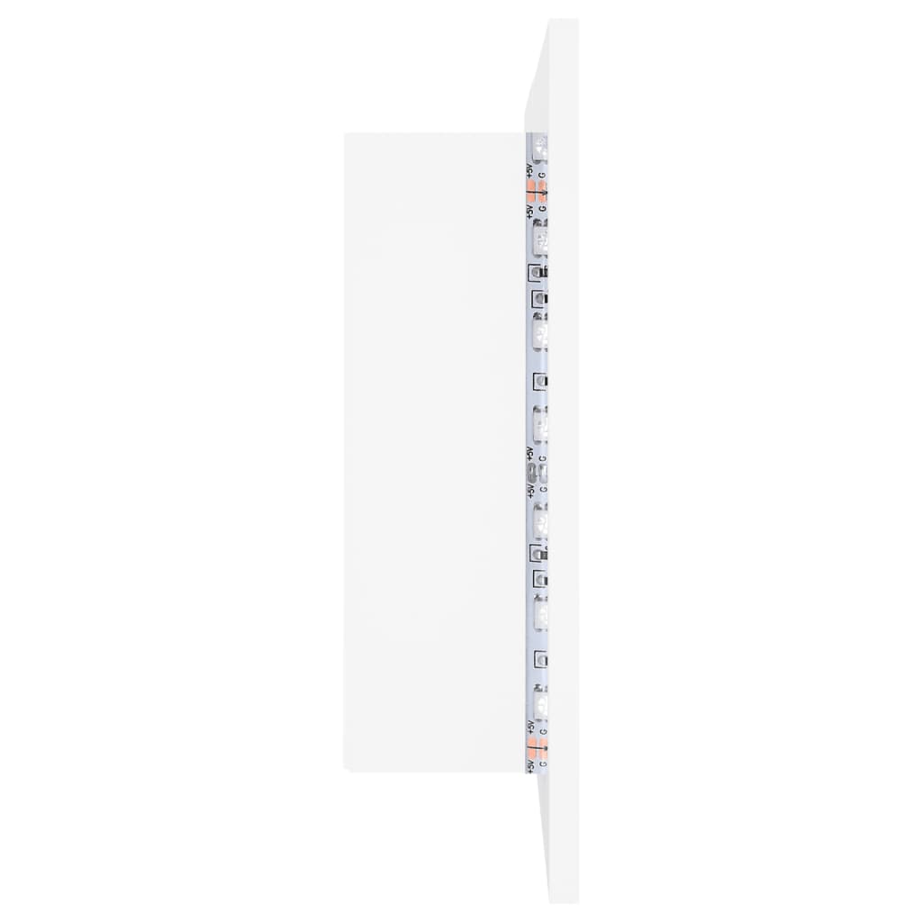badeværelsesskab m. spejl og LED-lys 80x12x45 cm akryl hvid
