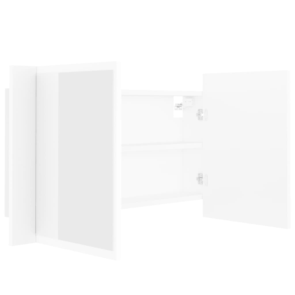 badeværelsesskab m. spejl og LED-lys 80x12x45 cm akryl hvid