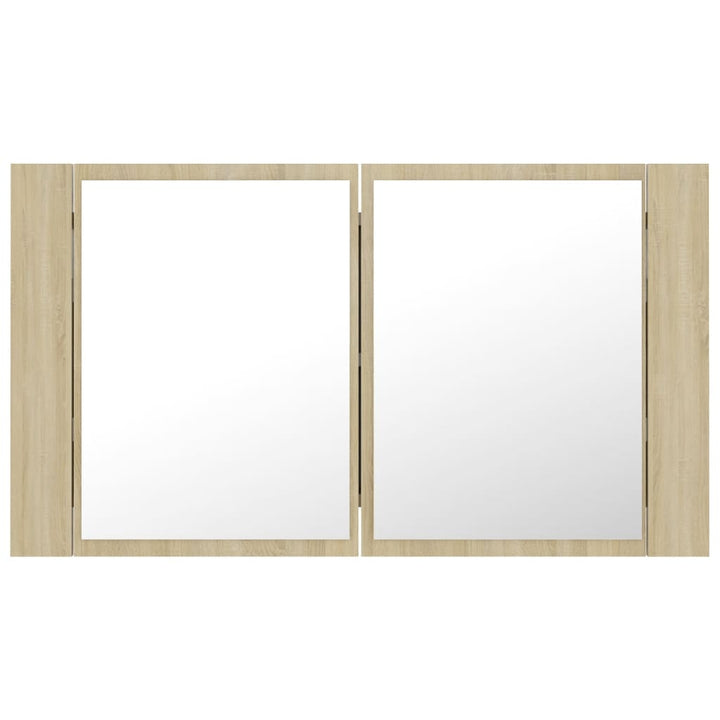 badeværelsesskab m. spejl og LED-lys 80x12x45cm akryl sonoma-eg