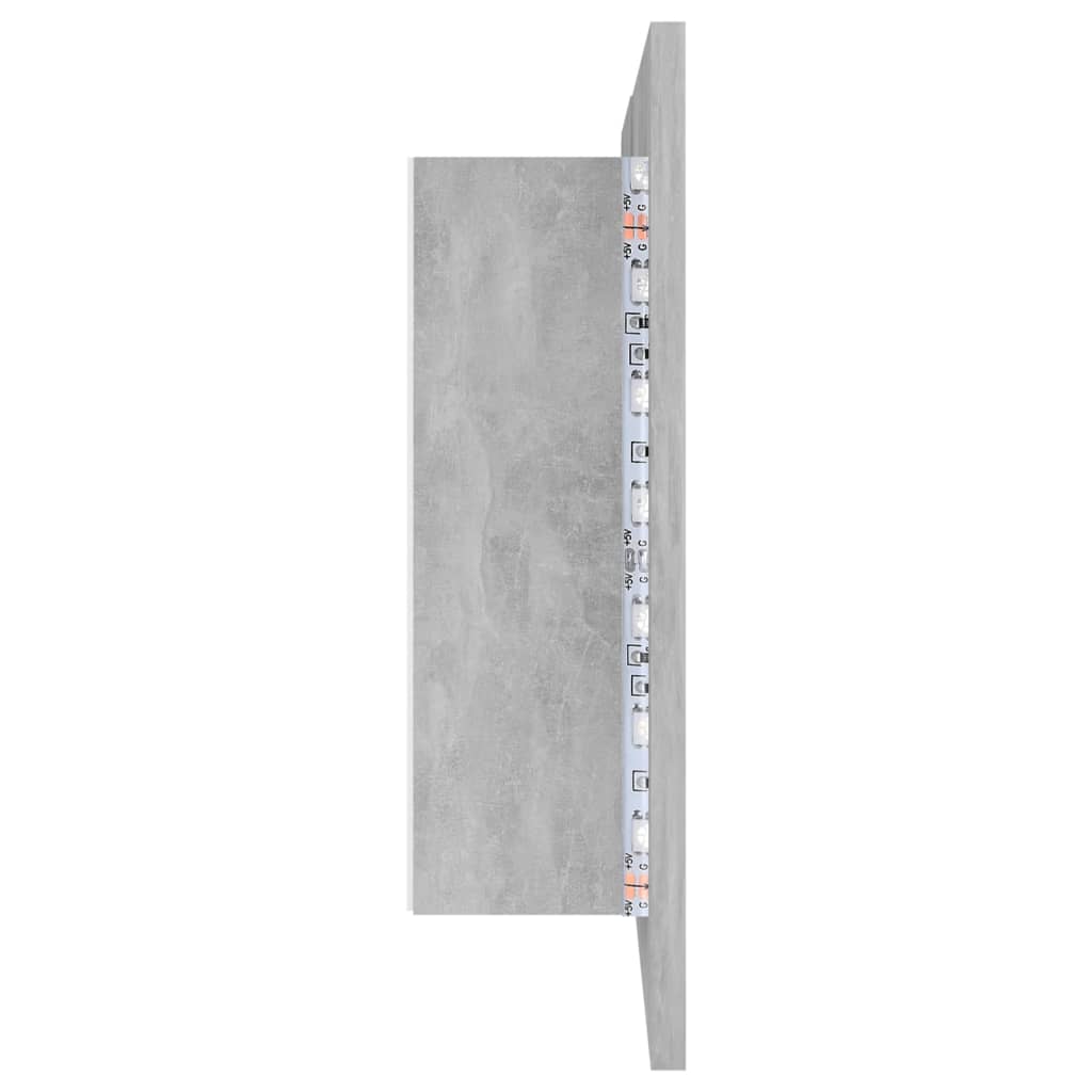 badeværelsesskab m. spejl og LED-lys 80x12x45 cm akryl betongrå