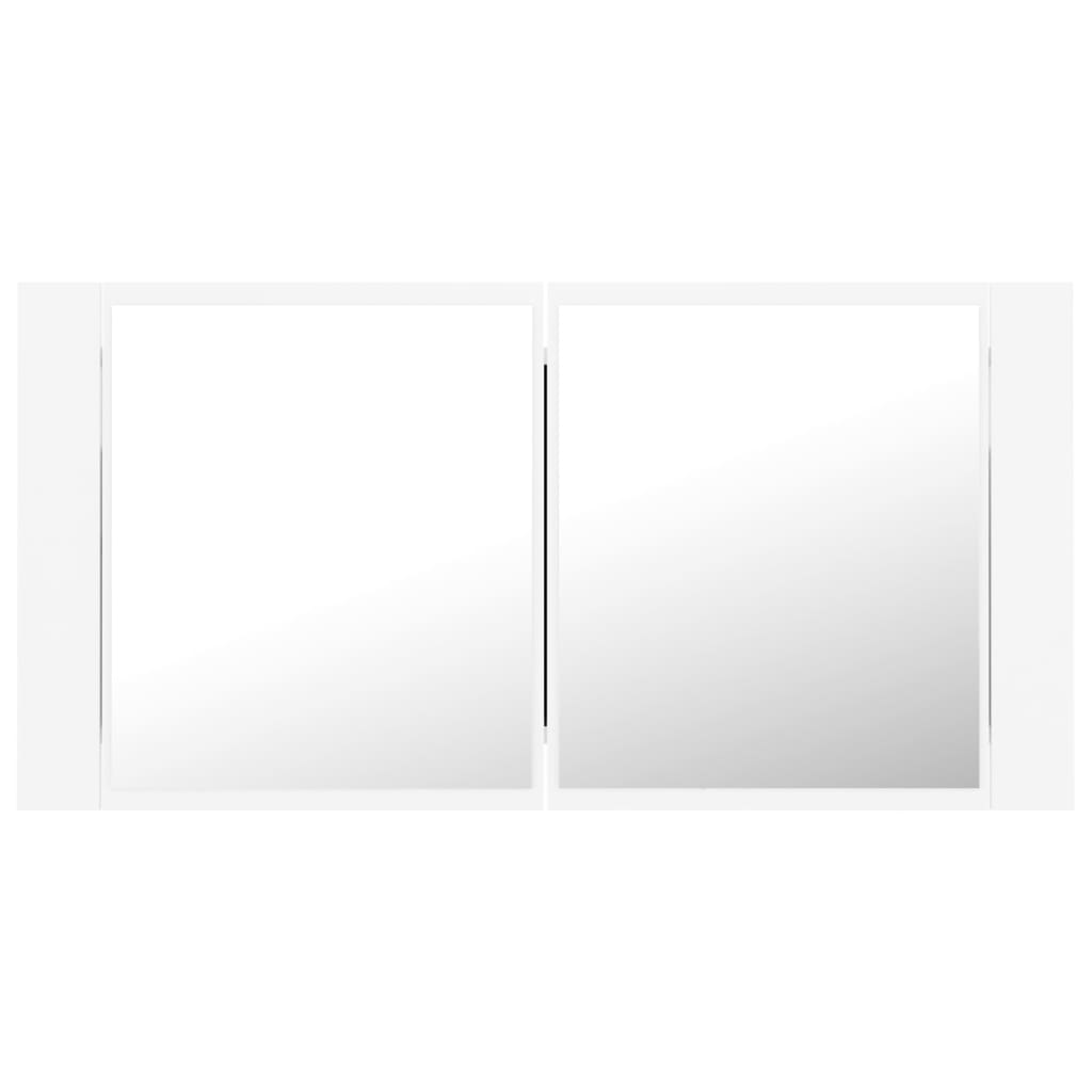 badeværelsesskab m. spejl og LED-lys 90x12x45 cm akryl hvid