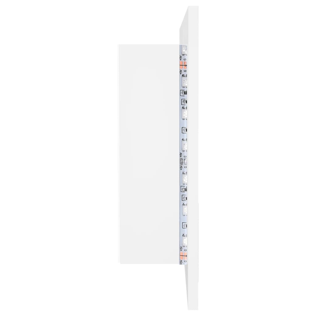 badeværelsesskab m. spejl og LED-lys 90x12x45 cm akryl hvid