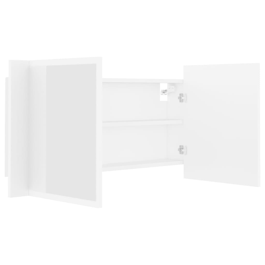 badeværelsesskab m. spejl og LED-lys 90x12x45 cm akryl hvid
