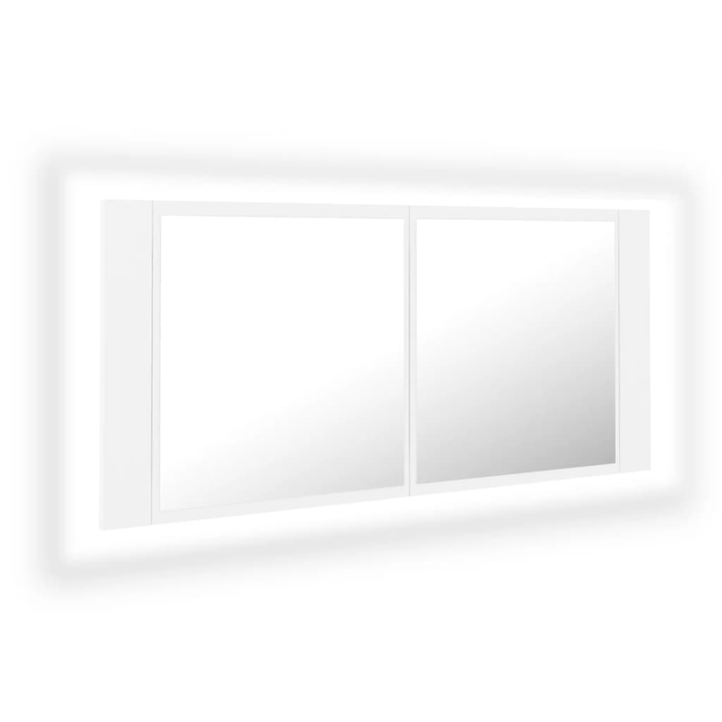 badeværelsesskab med LED-lys 100x12x45 cm akryl hvid