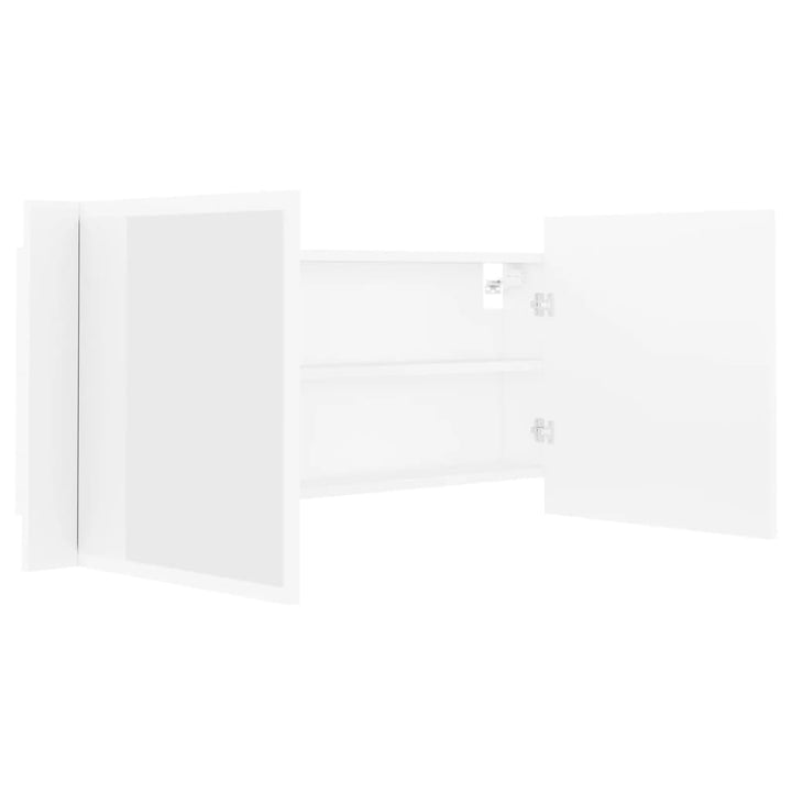 badeværelsesskab med LED-lys 100x12x45 cm akryl hvid