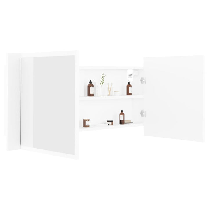 badeværelsesskab med LED-lys 100x12x45 cm akryl hvid