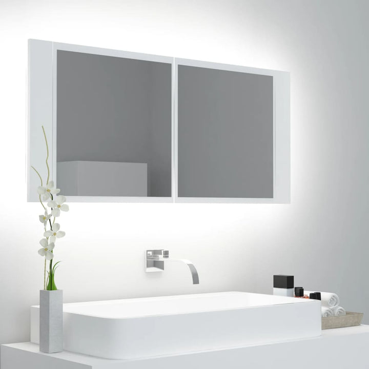 badeværelsesskab med LED-lys 100x12x45 cm akryl hvid