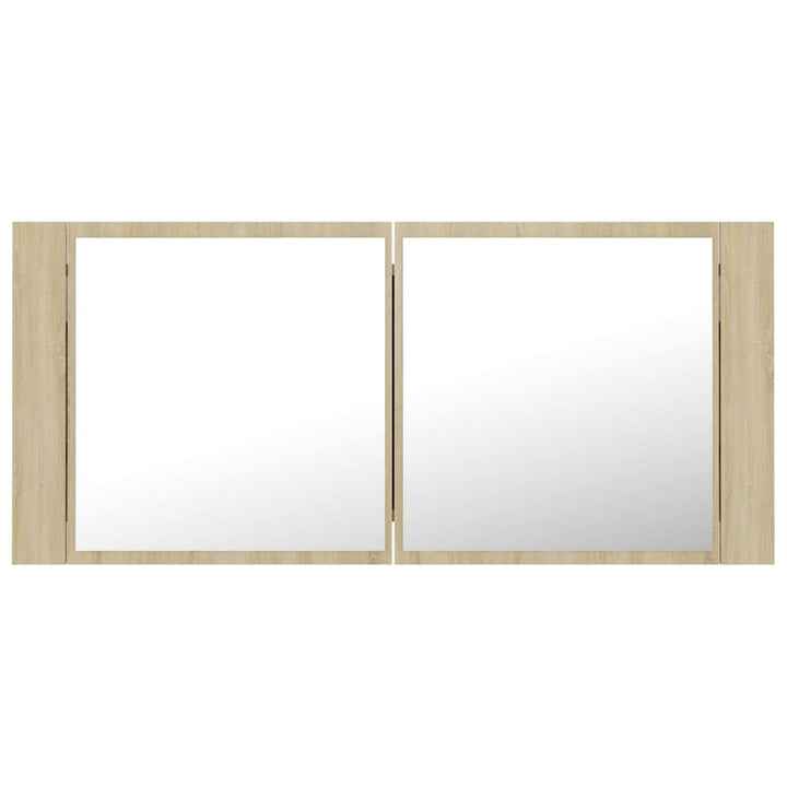 badeværelsesskab m. spejl og LED-lys 100x12x45 akryl sonoma-eg