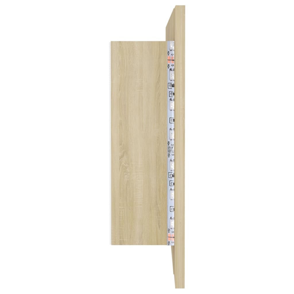 badeværelsesskab m. spejl og LED-lys 100x12x45 akryl sonoma-eg
