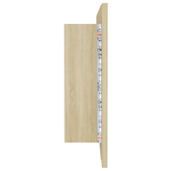 badeværelsesskab m. spejl og LED-lys 100x12x45 akryl sonoma-eg