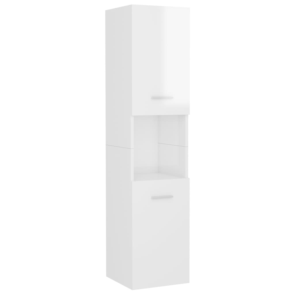 badeværelsesskab 30x30x130 cm konstrueret træ hvid højglans