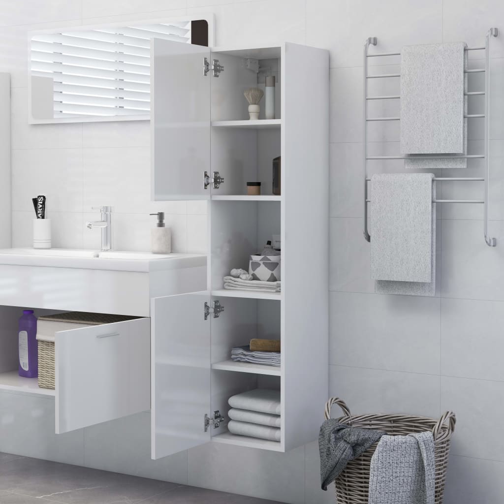 badeværelsesskab 30x30x130 cm konstrueret træ hvid højglans