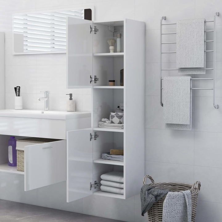 badeværelsesskab 30x30x130 cm konstrueret træ hvid højglans