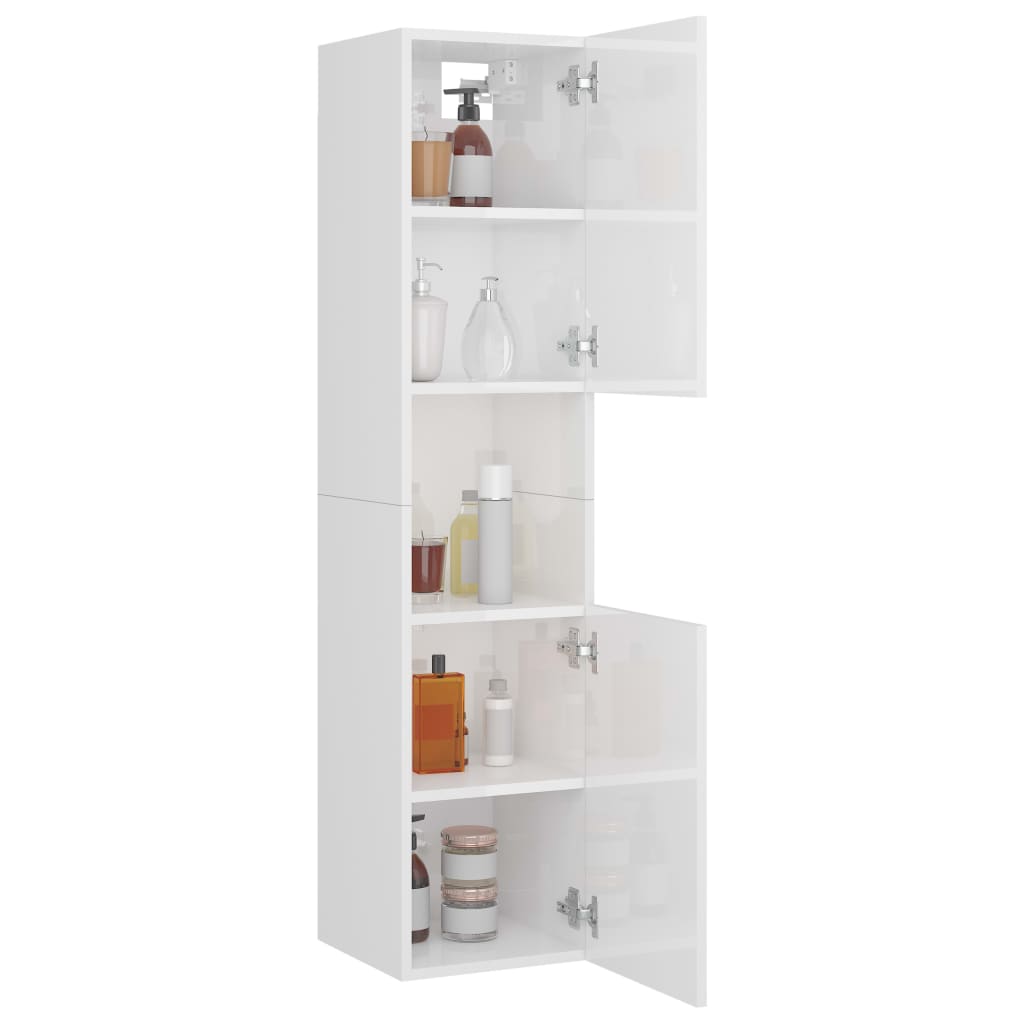badeværelsesskab 30x30x130 cm konstrueret træ hvid højglans