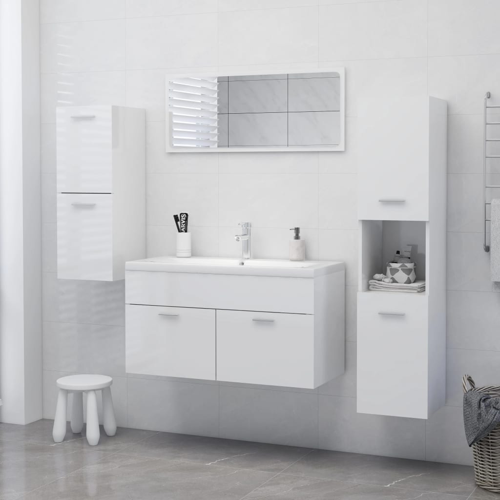 badeværelsesskab 30x30x130 cm konstrueret træ hvid højglans