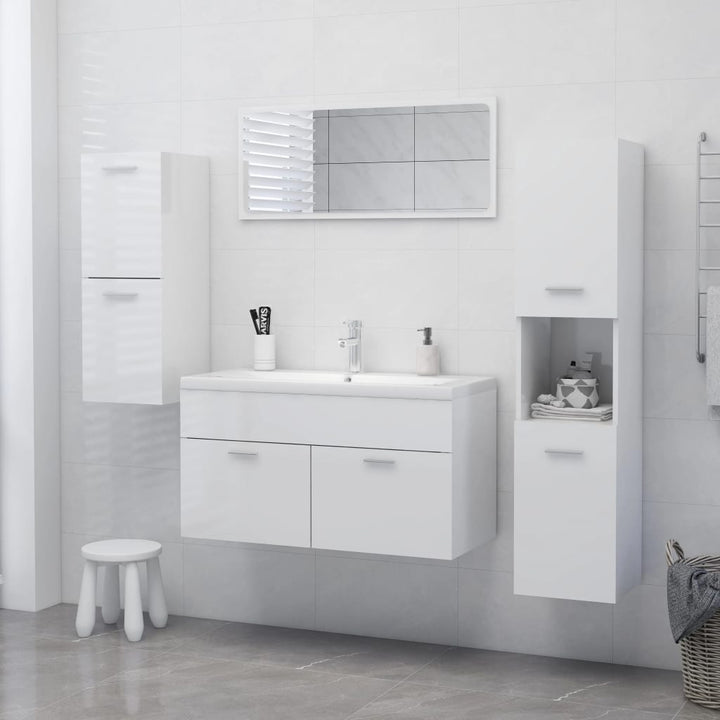 badeværelsesskab 30x30x130 cm konstrueret træ hvid højglans