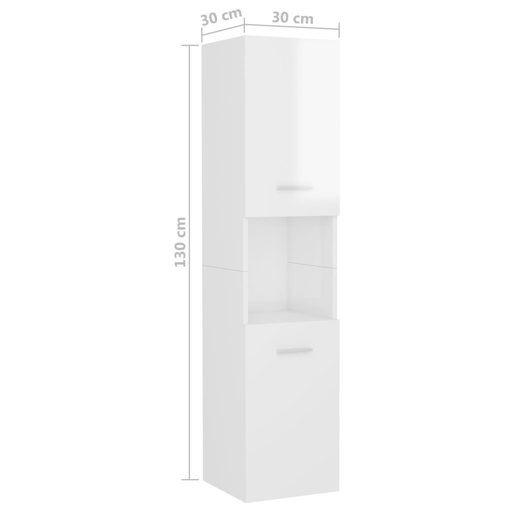 badeværelsesskab 30x30x130 cm konstrueret træ hvid højglans