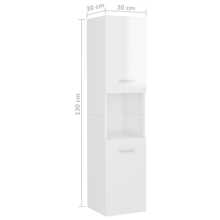 badeværelsesskab 30x30x130 cm konstrueret træ hvid højglans