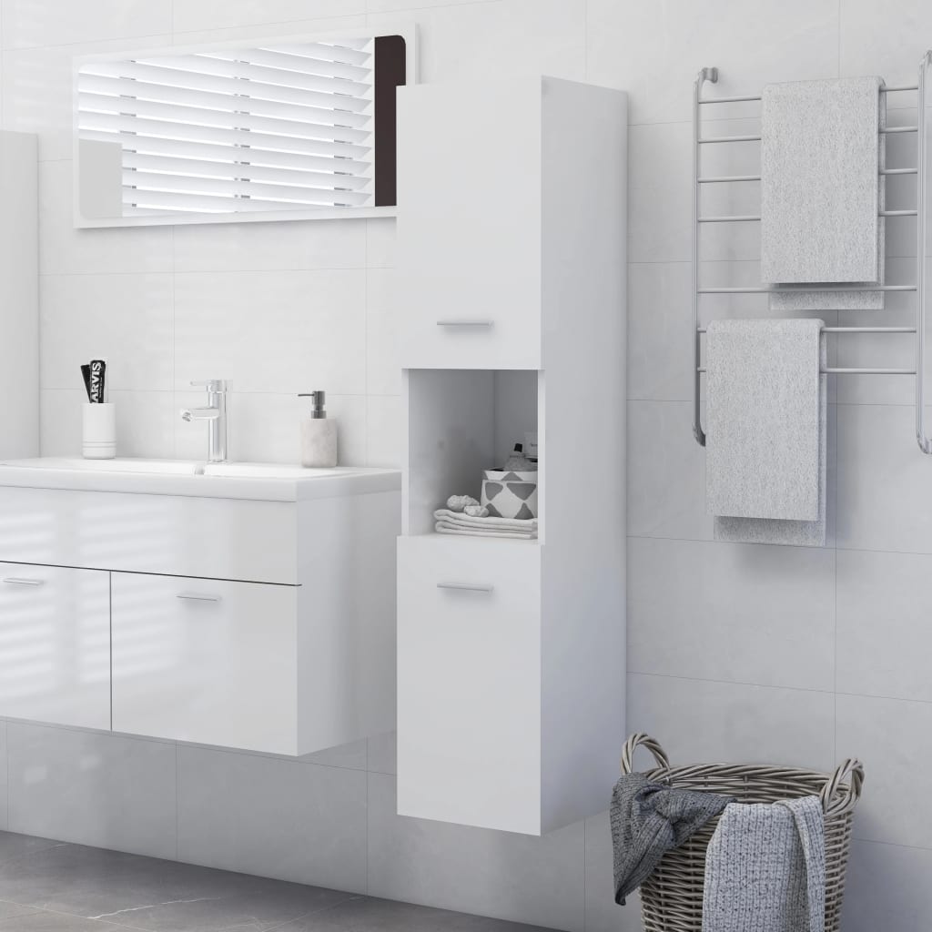 badeværelsesskab 30x30x130 cm konstrueret træ hvid højglans