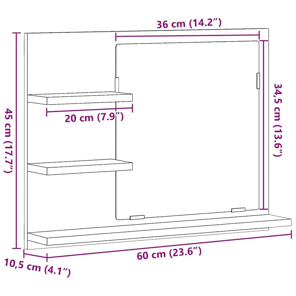 badeværelsesspejl 60x10,5x45 cm konstrueret træ sonoma-eg