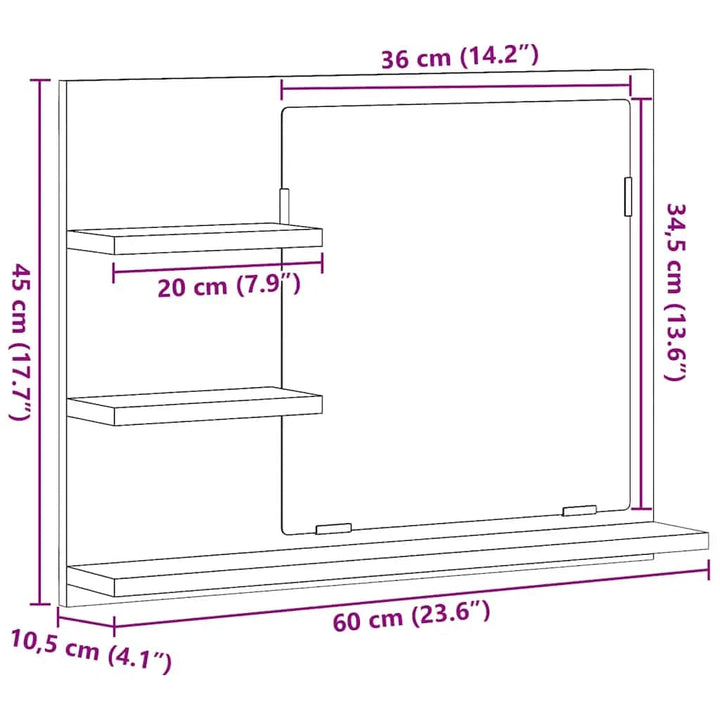 badeværelsesspejl 60x10,5x45 cm konstrueret træ sonoma-eg