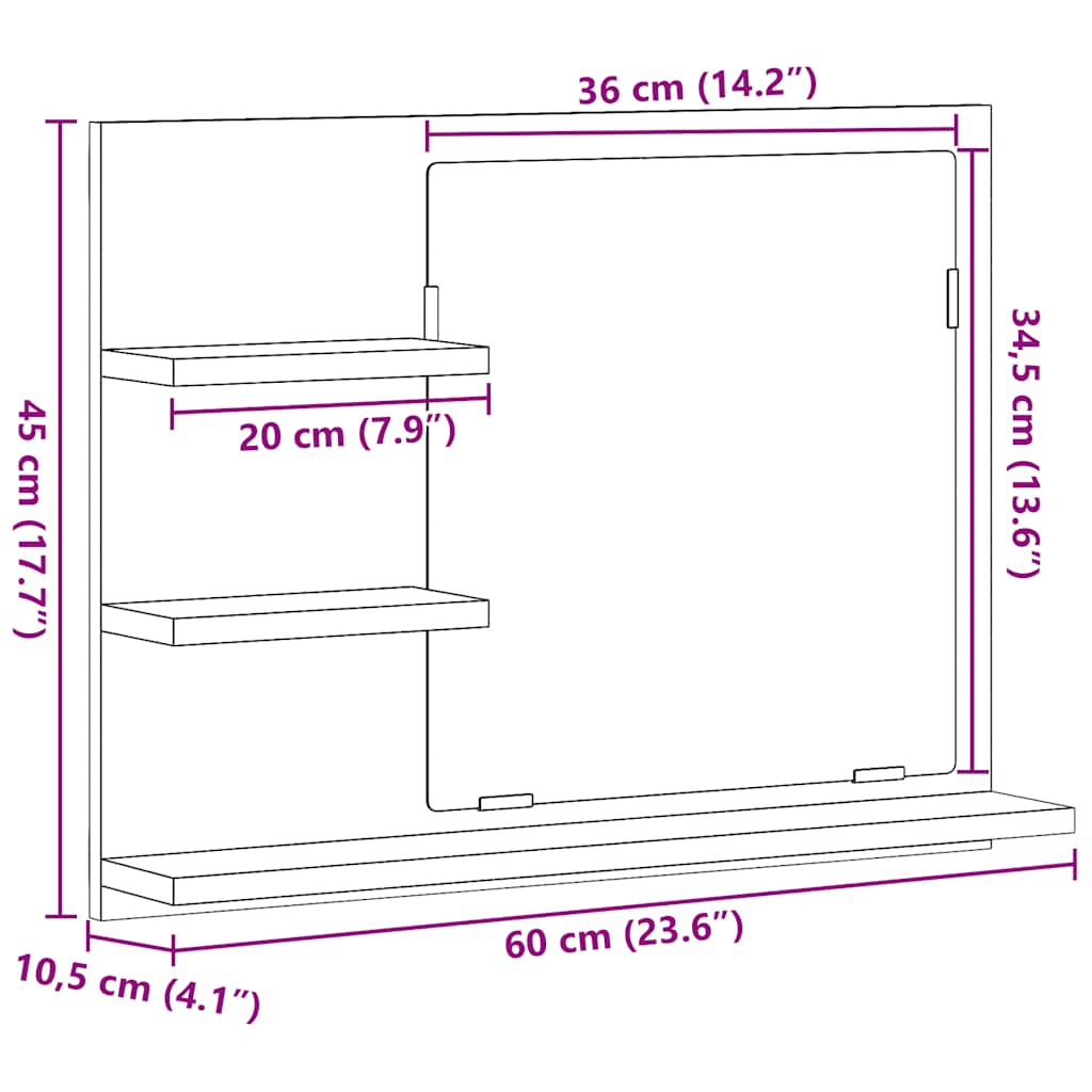 badeværelsesspejl 60x10,5x45 cm konstrueret træ betongrå