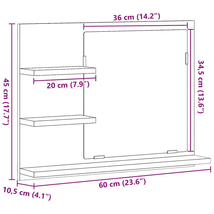 badeværelsesspejl 60x10,5x45 cm konstrueret træ betongrå