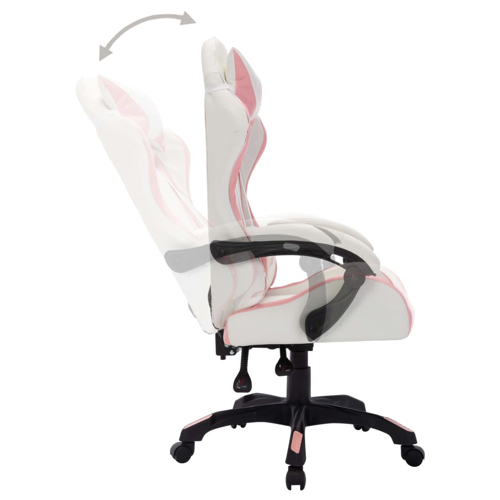 gamingstol med LED-lys RGB-farver kunstlæder pink og sort