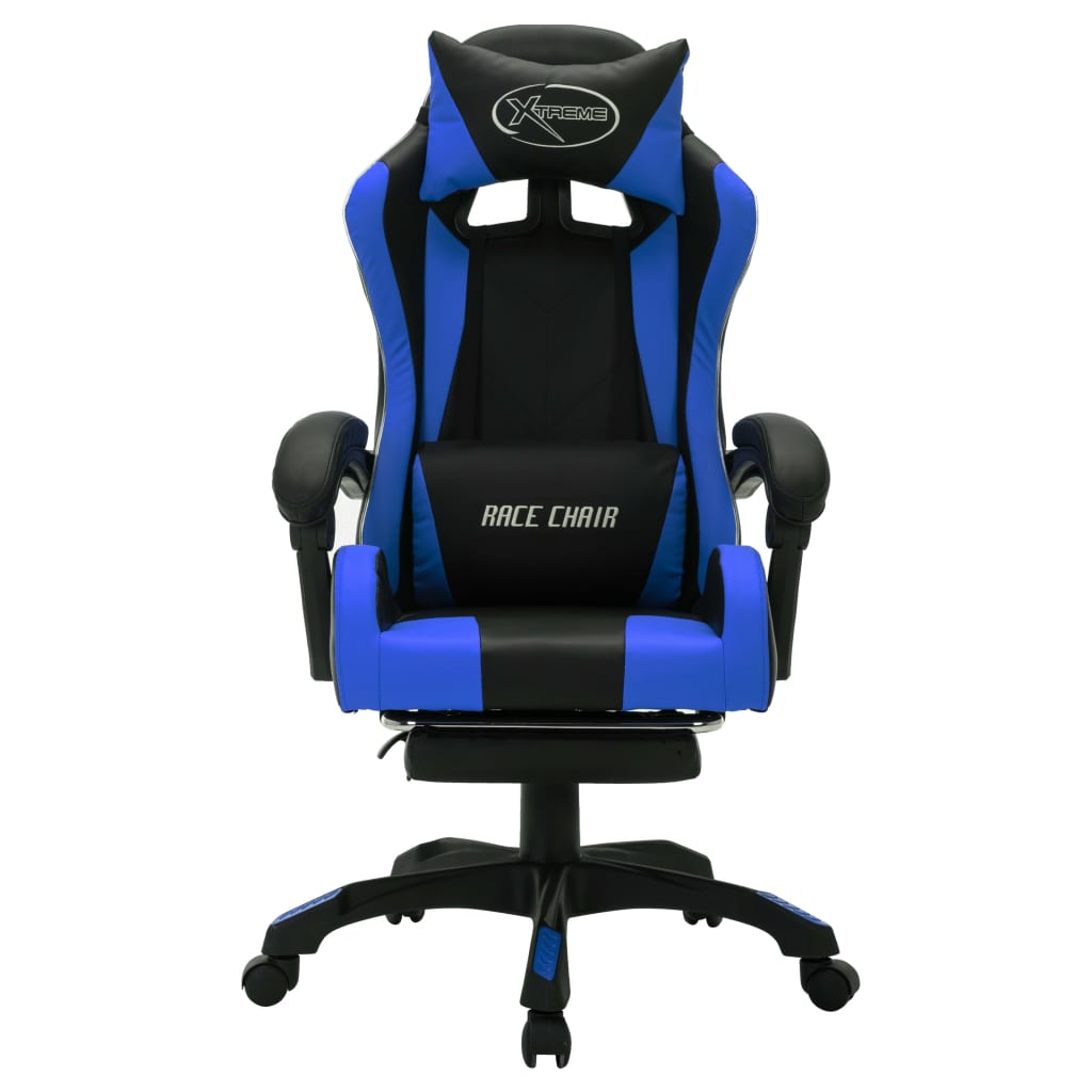 gamingstol m. LED-lys RGB-farver kunstlæder blå og sort