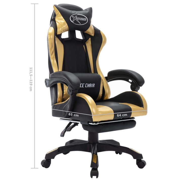 gamingstol m. LED-lys RGB-farver kunstlæder guld og sort
