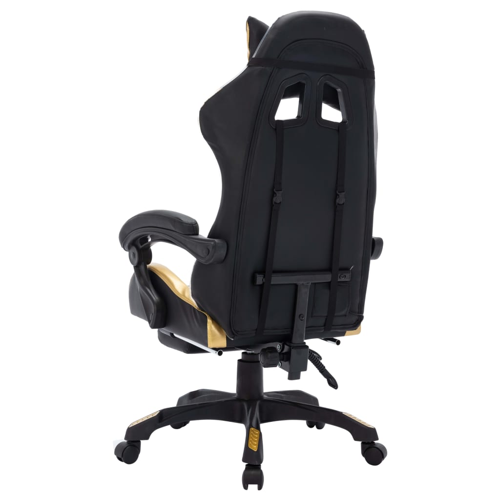 gamingstol m. LED-lys RGB-farver kunstlæder guld og sort