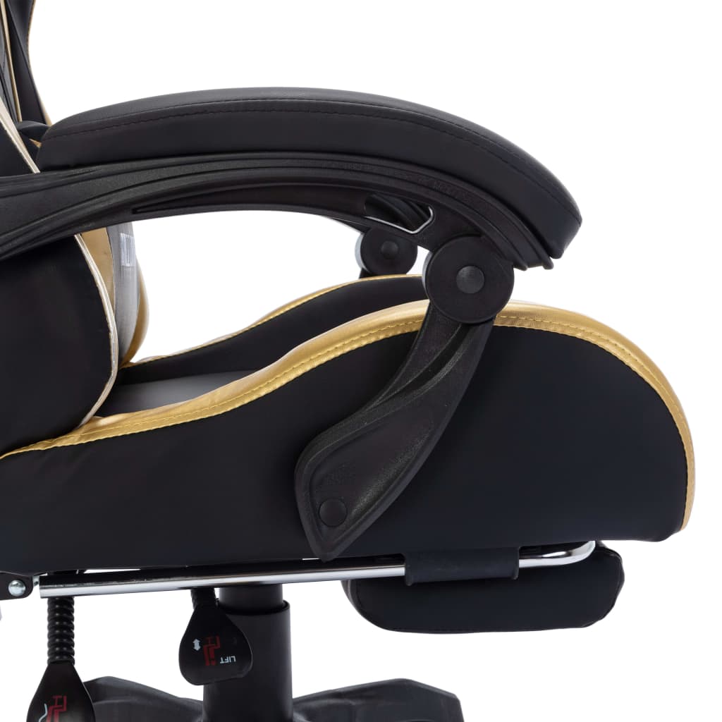 gamingstol m. LED-lys RGB-farver kunstlæder guld og sort