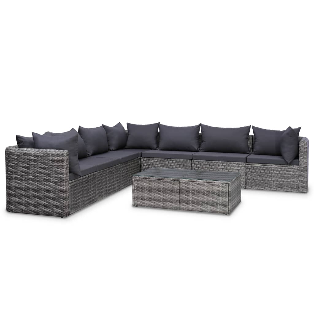 loungesæt til haven 9 dele med hynder polyrattan grå