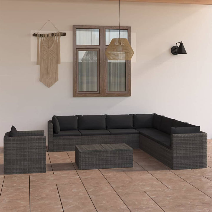 loungesæt til haven 9 dele med hynder polyrattan grå
